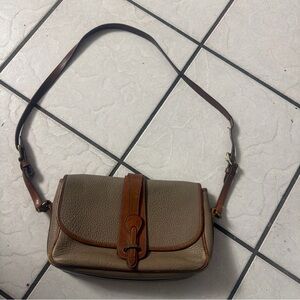 Vintage Dooney & Bourke Equestrian Tan & Brown Leather Crossbody Shoulder Bag